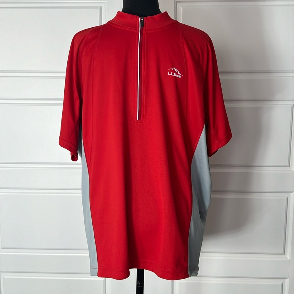 L.L.Bean red Athleisure Luxe mens shirt XL half zip front pullover reflective